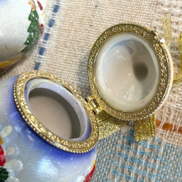 Vintage Christmas Ornament Hinged Porcelain Trinket Boxes – Santa & Snowman - Picture 11 of 14